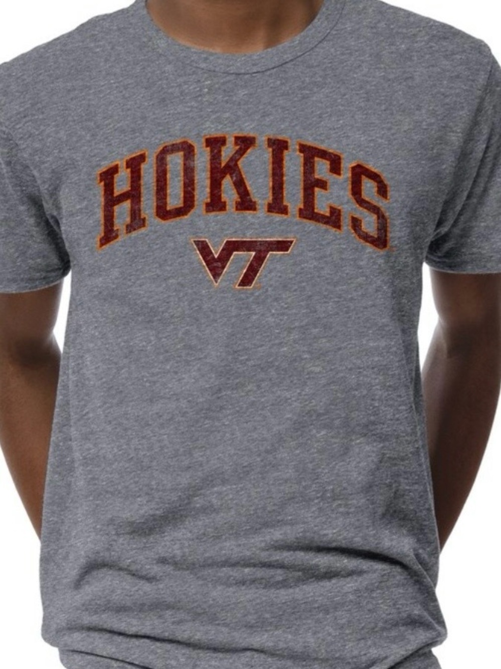 League Virginia Tech Hokies Gray Tee with Maroon and Orange Logo (NWOT)